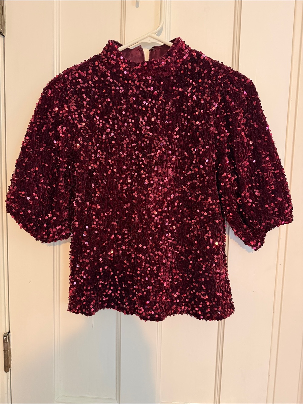 Nannete Lepore Sequin Mock crop  Women’s Top - Burgundy